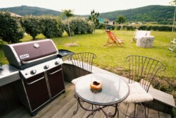 Terrasse et barbecue devant jardin